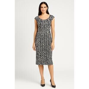 David Meister Black White Chevron Midi Dress Size 2